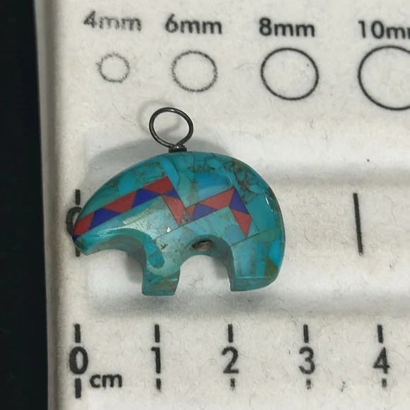 Vintage Turquoise Bear Pendant Native American Indian Jewelry - Picture 6 of 7